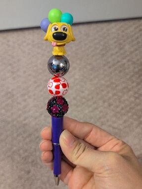 Disney Purple Ball-Top Pen with Up Dog Charm and Multicolor Beads